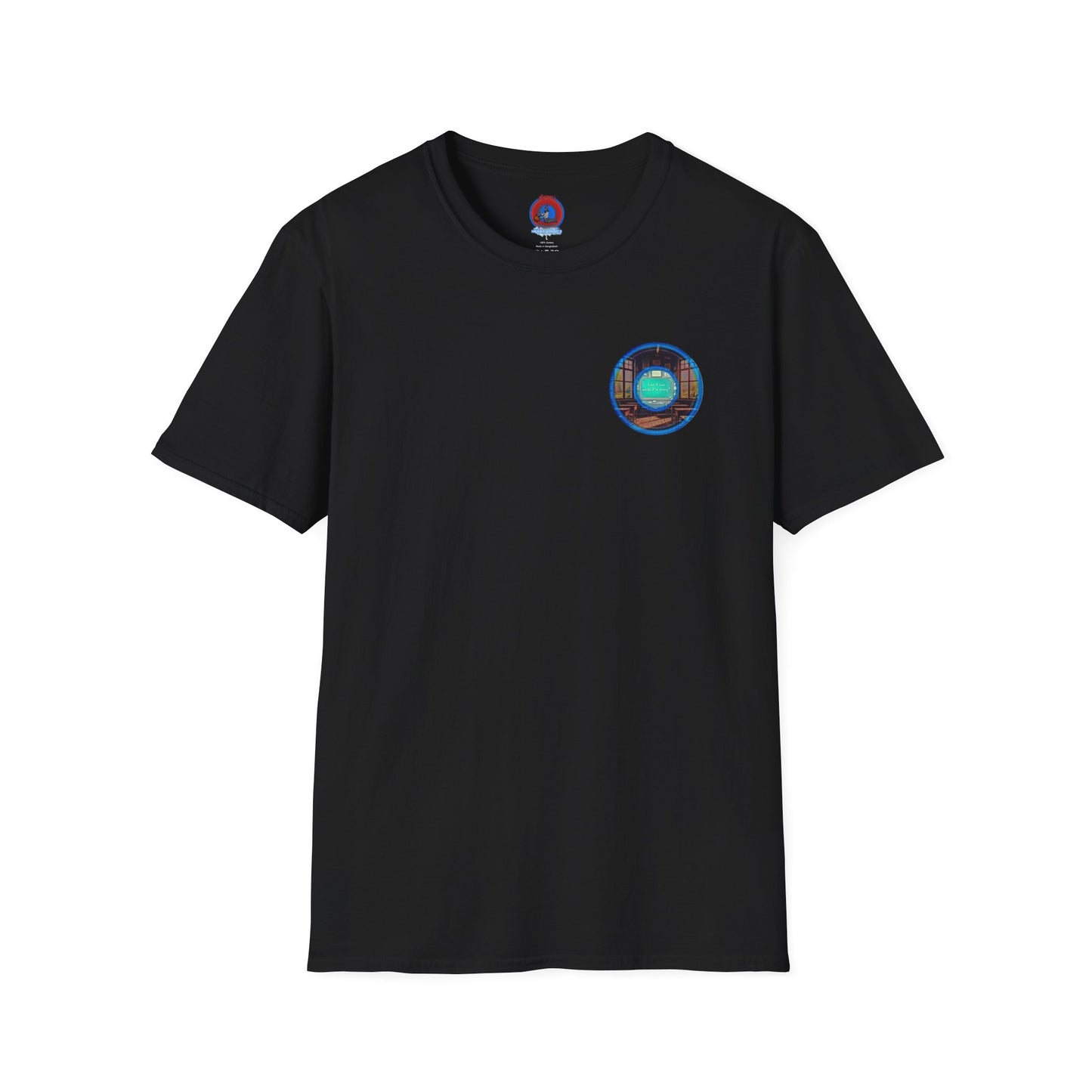 Classic Donut Tee - Unisex Soft-Style - "The Torturous Chalk Dust Donut  " - blue/red picture donut