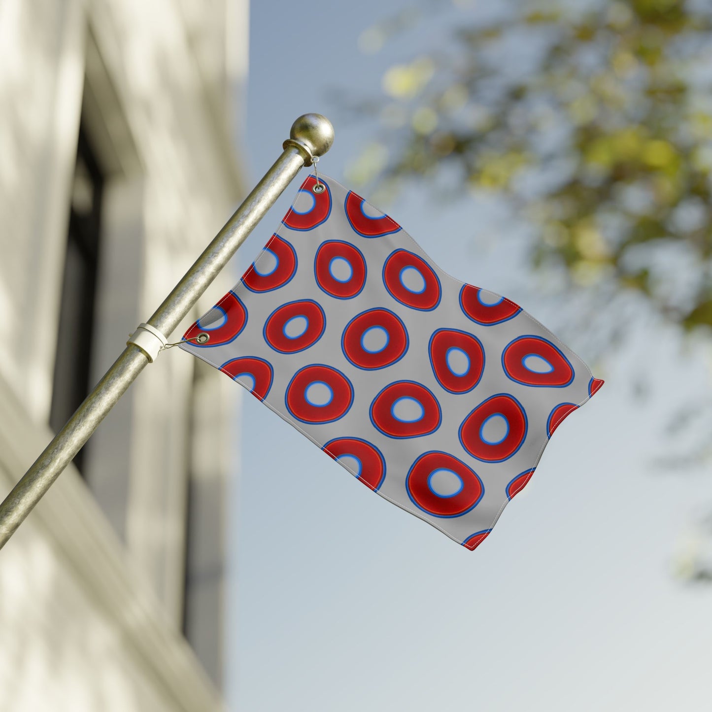 Lumpy Flagpole Sitters - Donut Flags [12" x 18"] - red vivid donut print w/light gray background