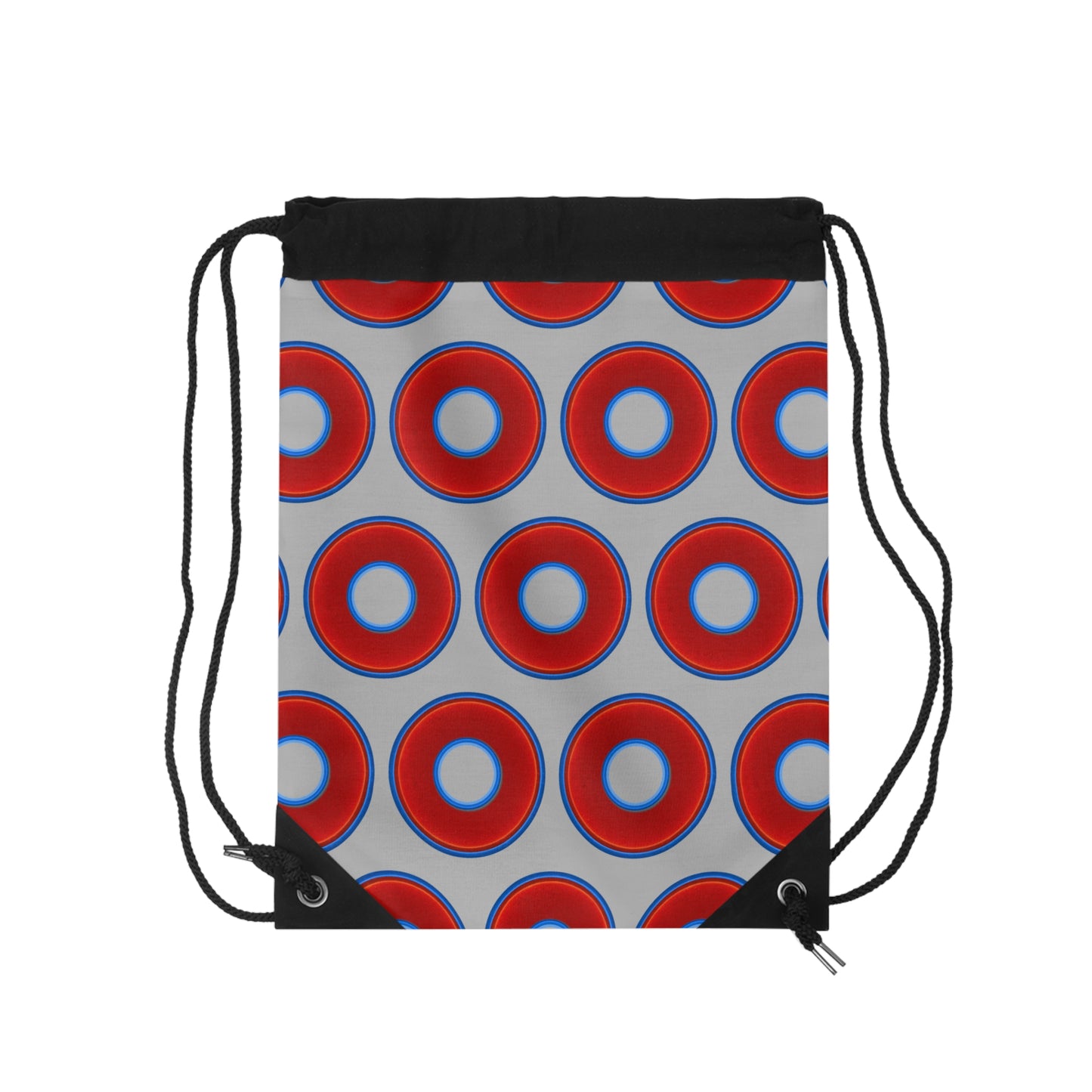 Lumpy Donut Drawstring Bag - red vivid donuts print w/light gray background