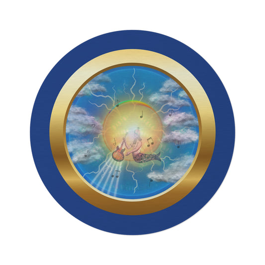 Round Room - 5 ft x 5 ft Lumpy Donut Rug - "The Divided Donut Rug" - vivid sky donut w/dark blue background - variant 3 - [*Charitable Donut]