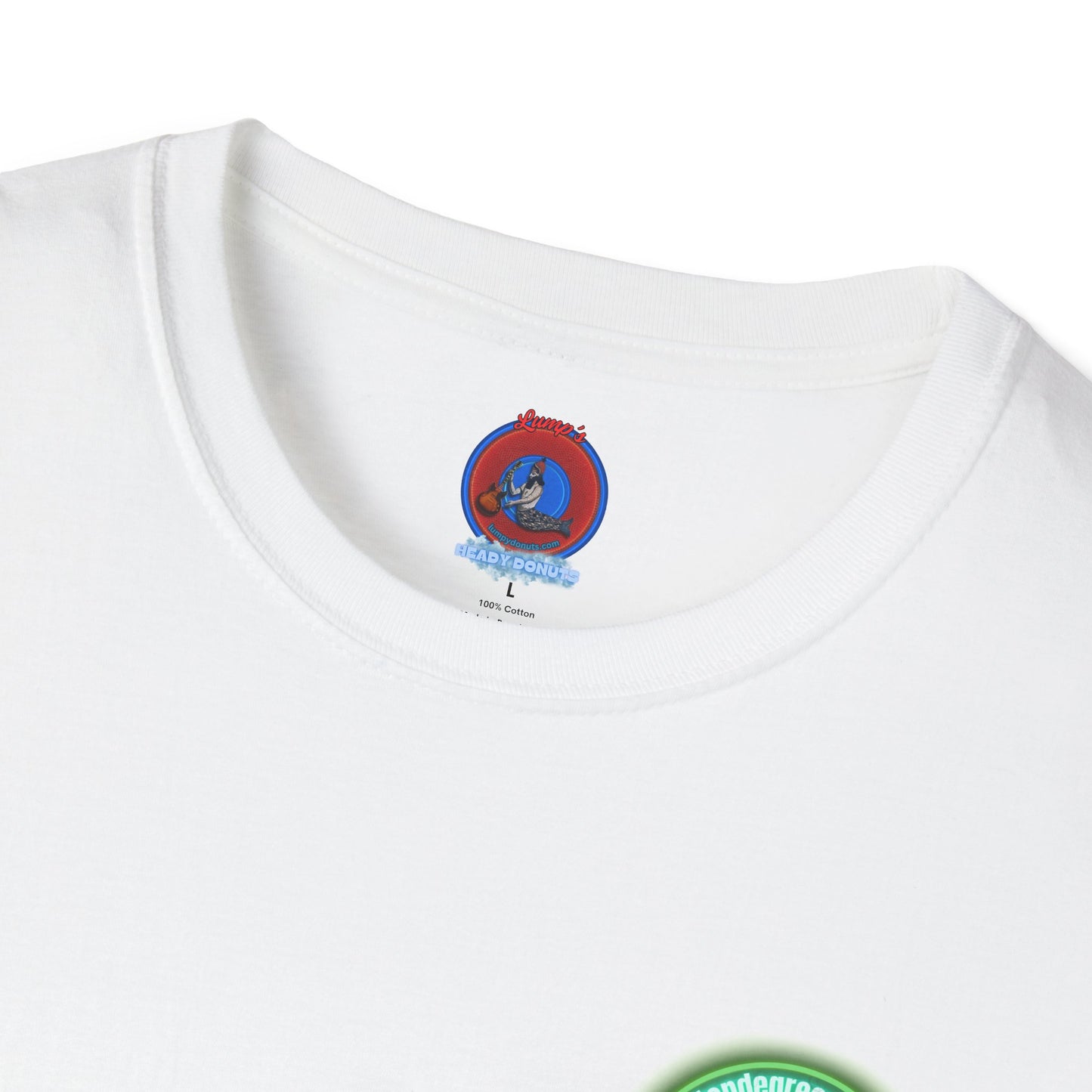 Classic Donut Tee - Unisex Soft-Style - "Close Encounters of the Delaware kind - Mondegreen Donut"  " variant 1 - green donut