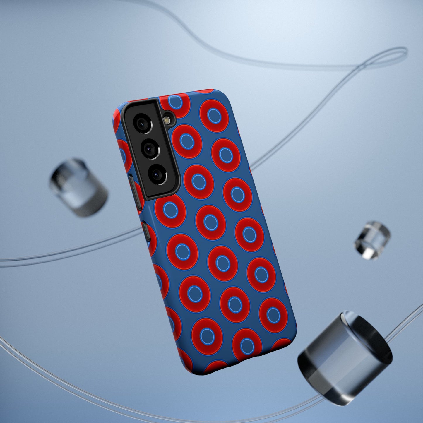 Impact-Resistant Lumpy Donut Case - red vivid donut print w/light navy blue background