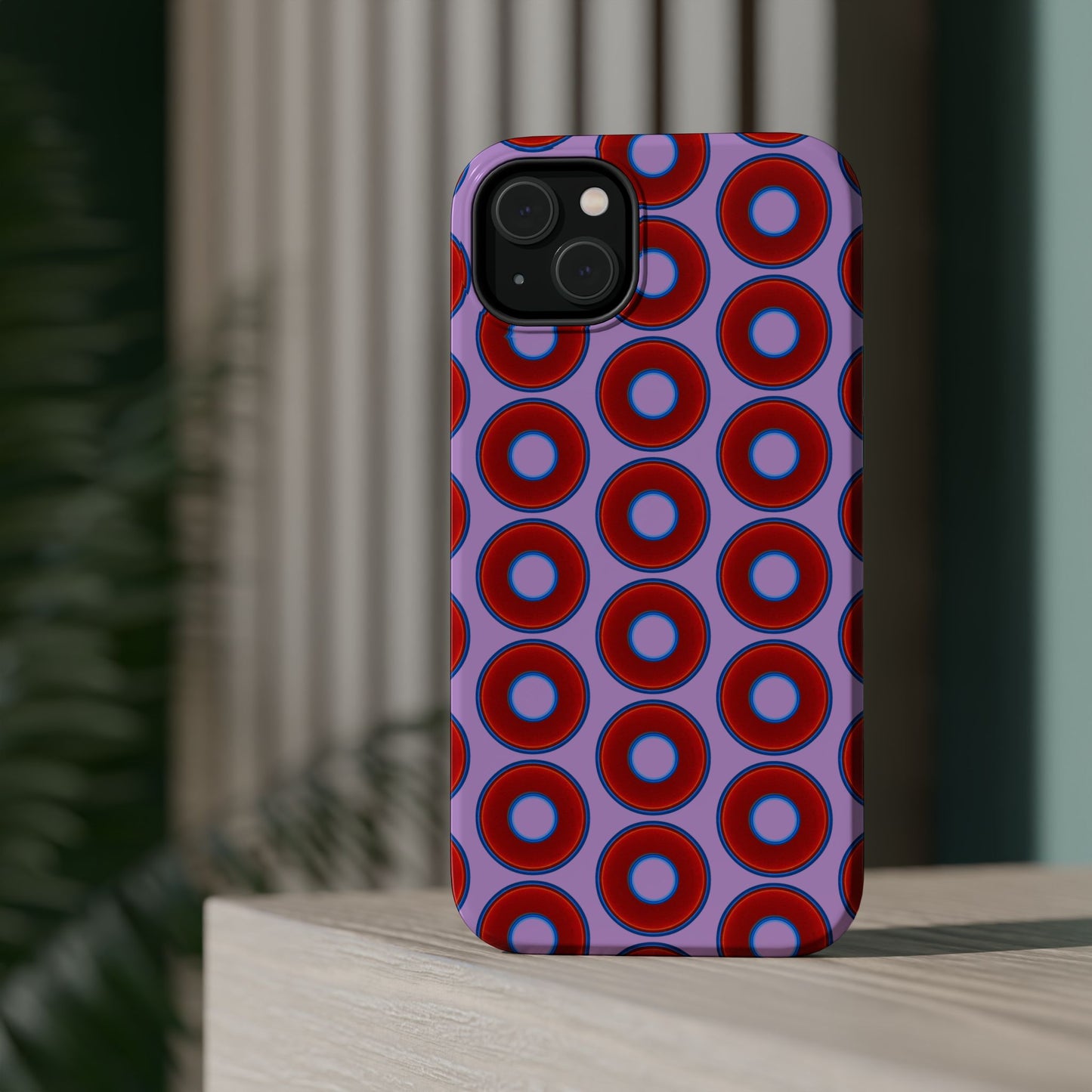 Magnetic Tough Donut Case - red vivid donut print w/wisteria purple background
