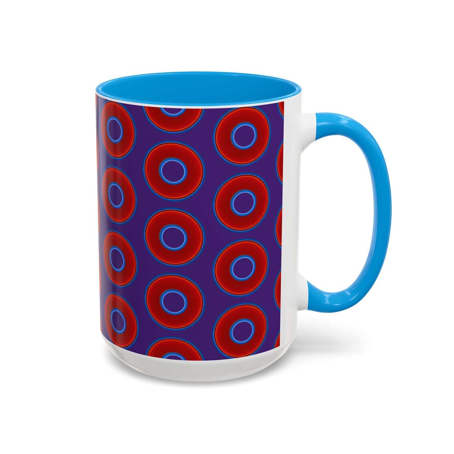 Lump's Grumpy Coffee Mug - vivid red donuts w/purple background