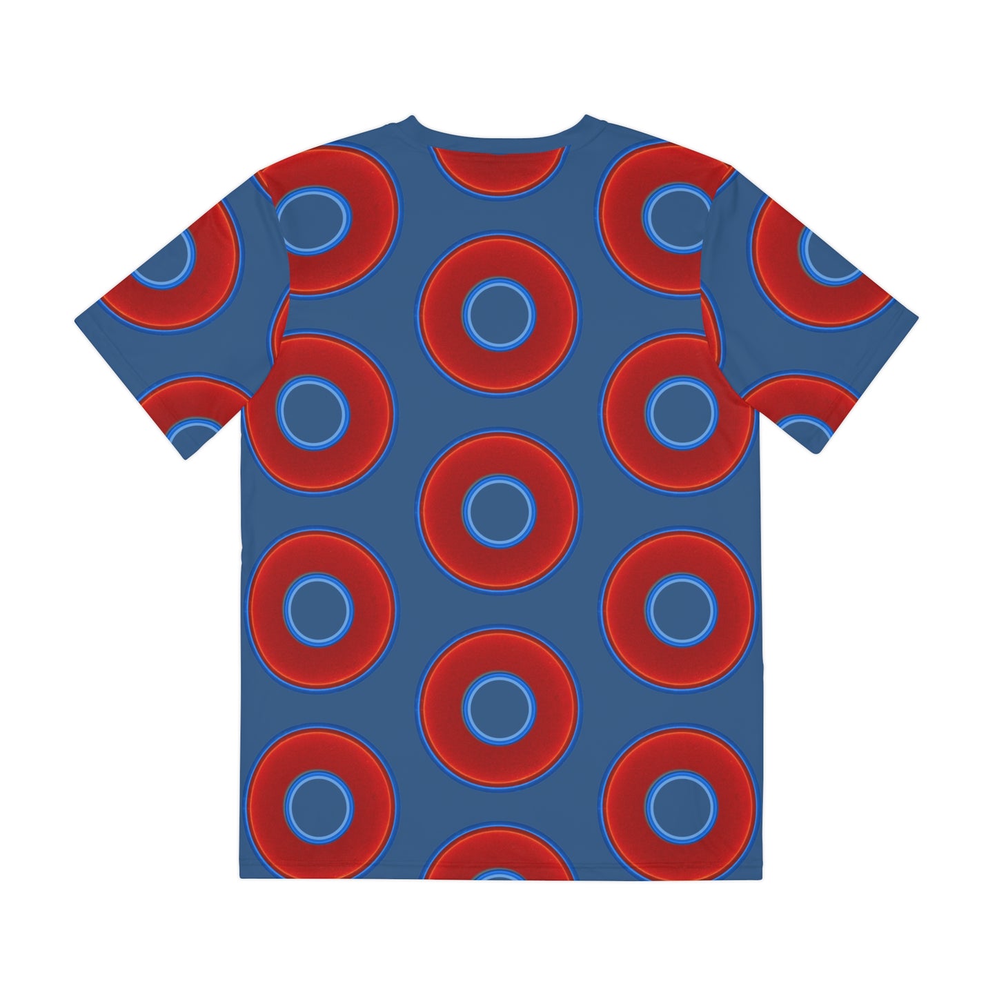 Multi-Beastie Giant Donut AOP Polyester Tee - red vivid donut print w/light navy blue background