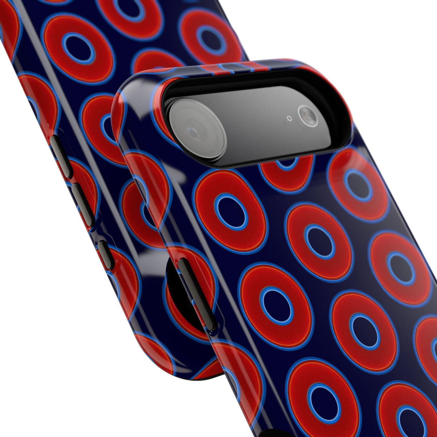 Impact-Resistant Lumpy Donut Case - red vivid donut print w/midnight blue background