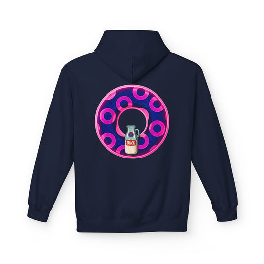 Fleece Harry Hoodies [Midweight Soft-style] - "Wooked Cream Dairy - YEMSG Donut" - blue/magenta rustic paradox donut - variant 5