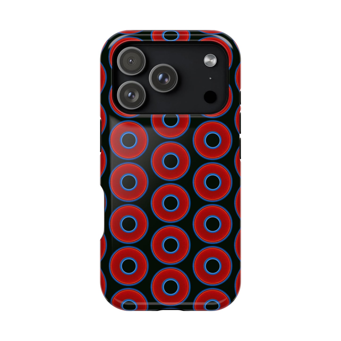 Magnetic Tough Donut Case - red vivid donut print w/midnight green background