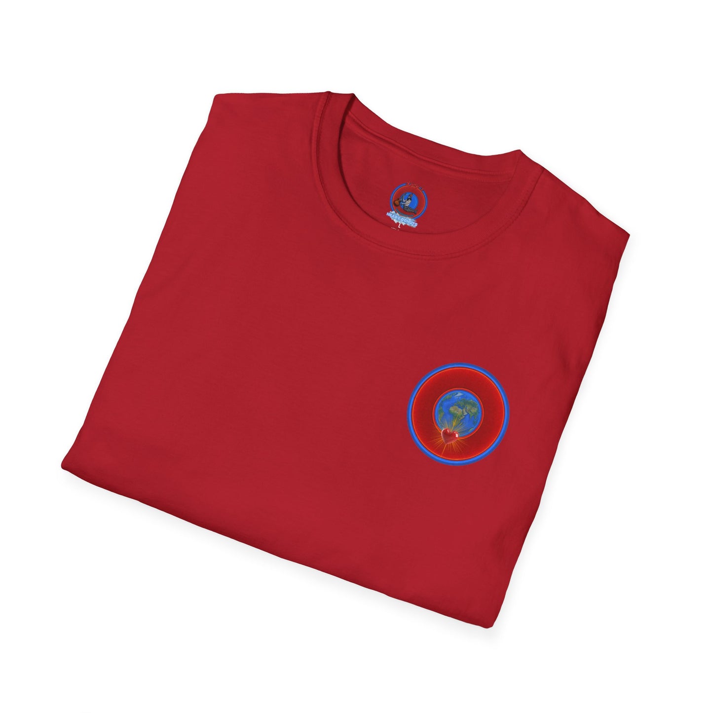 Classic Donut Tee - Unisex Soft-Style - "Soul Donut - We Keep on Rollin' Dough" - vivid red planetary donut - variant 2 [*charitable print - 50% of profit to The Nature Conservatory]
