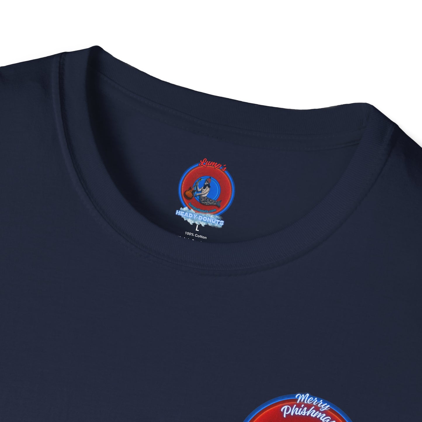 Classic Donut Tee - Unisex Soft-Style - "Phishmas Caroler's Tee " - vivid red/blue donut - variant 2