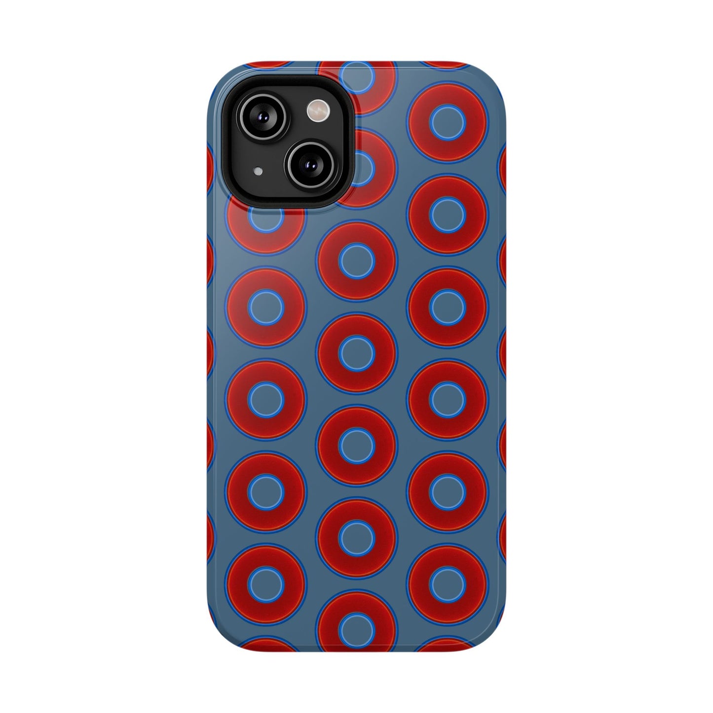 Impact-Resistant Lumpy Donut Case - red vivid donut print w/steel blue background