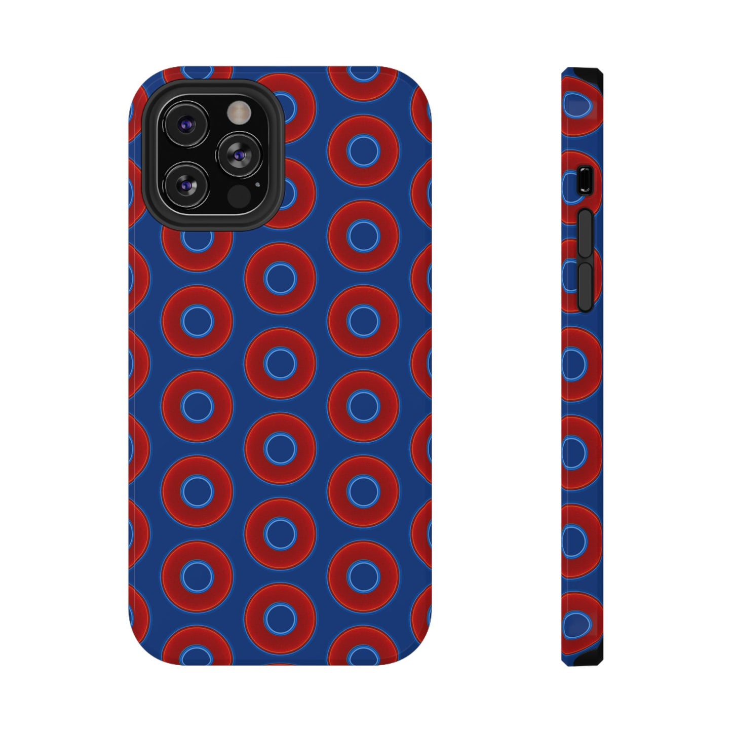 Impact-Resistant Lumpy Donut Case - red vivid donut print w/dark blue background