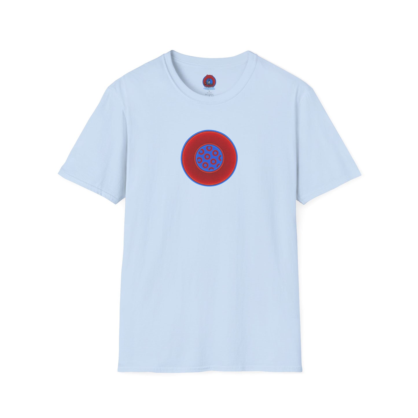 Classic Donut Tee - Unisex Soft-Style - "Portal Donut" - vivid red/blue donut  - w/royal blue - variant 1