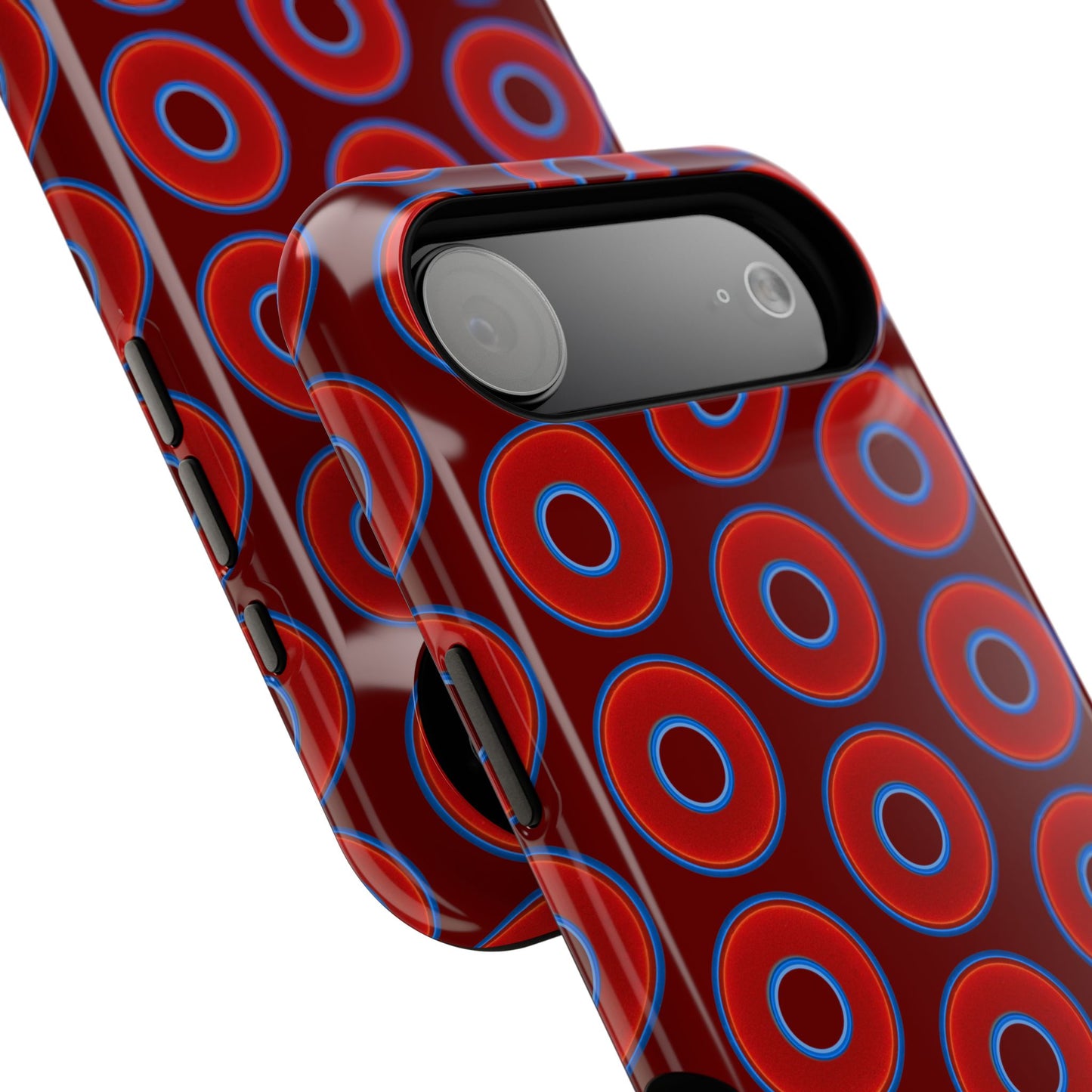 Impact-Resistant Lumpy Donut Case - red vivid donut print w/dark red background