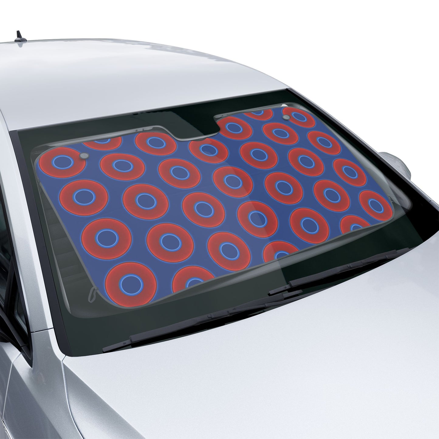 Automotive Donut Sun Shade - red vivid donuts w/dark blue background