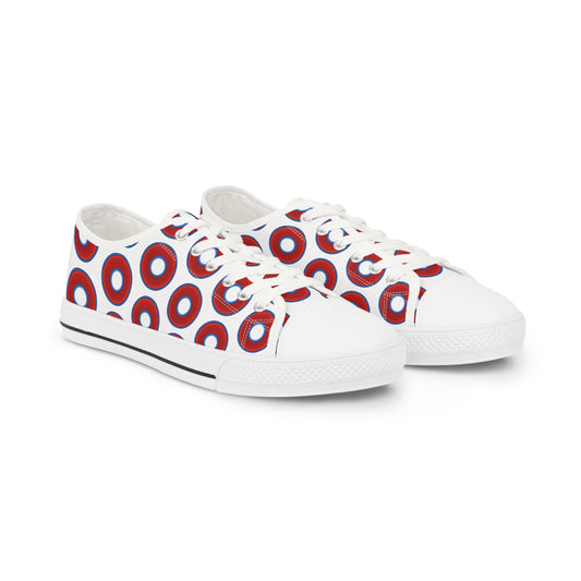 Men's - Low Top Chuck Taylors - large vivid red donut print w/white background