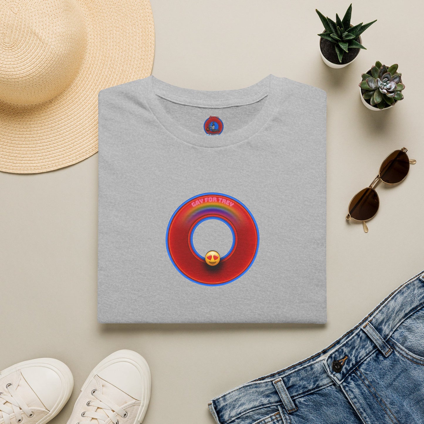 Classic Donut Tee - Unisex Soft-Style - "Yes You Are Mark!" - vivid red/blue donut