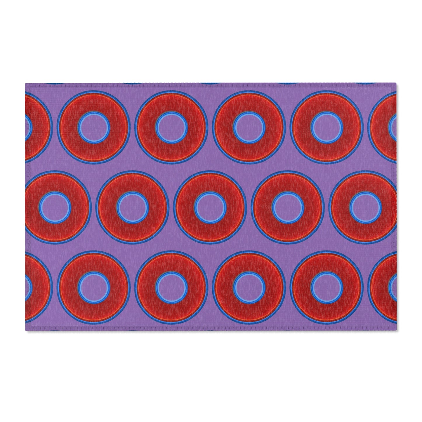 Lumpy Donut Print Rug - choice of 3 sizes - vivid red donut print w/light purple background