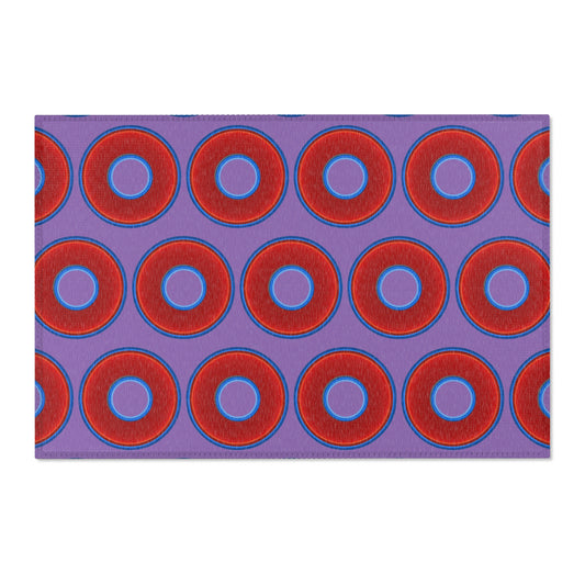 Lumpy Donut Print Rug - choice of 3 sizes - vivid red donut print w/light purple background