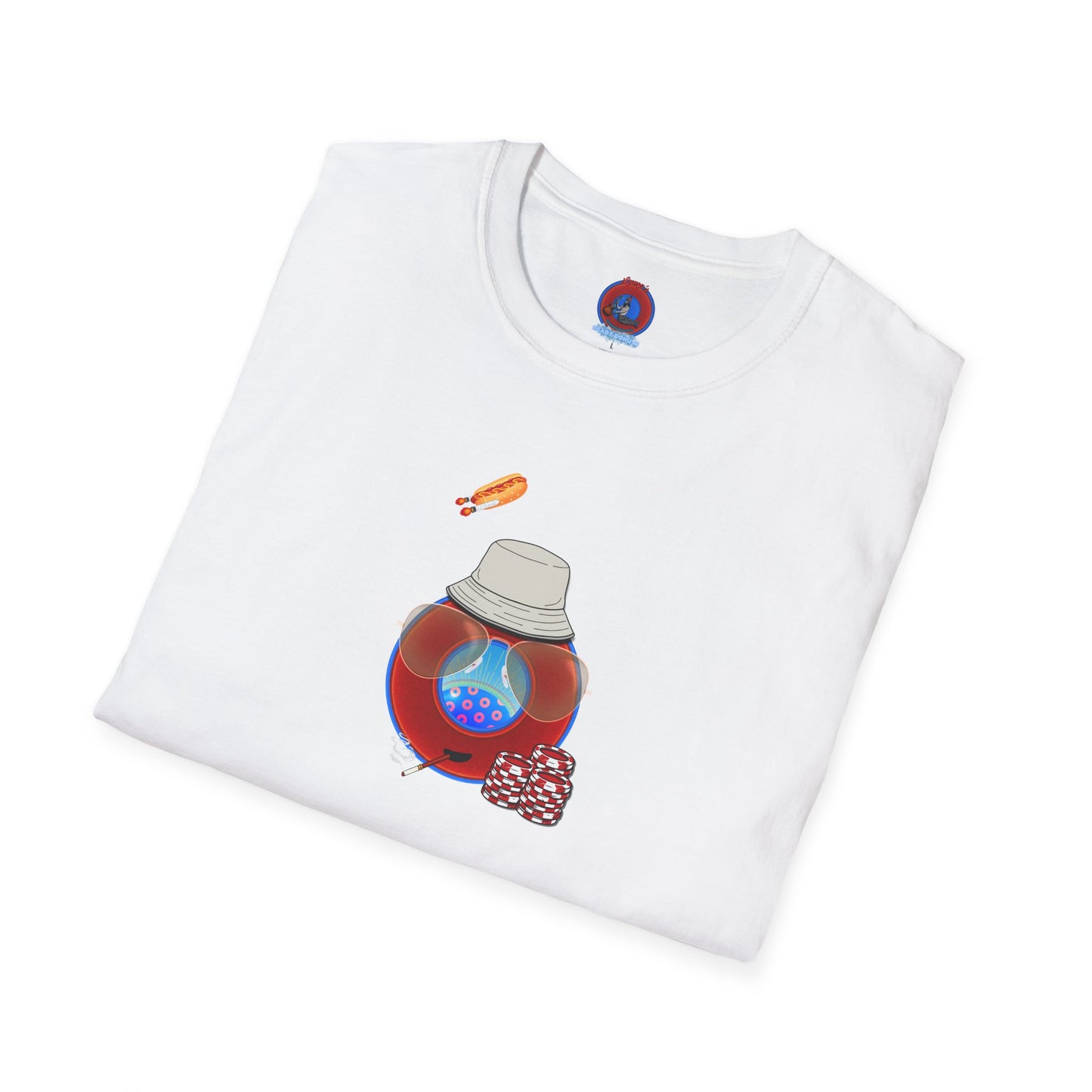 Classic Donut Tee - Unisex Soft-Style - "Gonzo Donut - Fear & Loathing in Gamehendge" -  vivid red donut w/raw dogger - variant 6