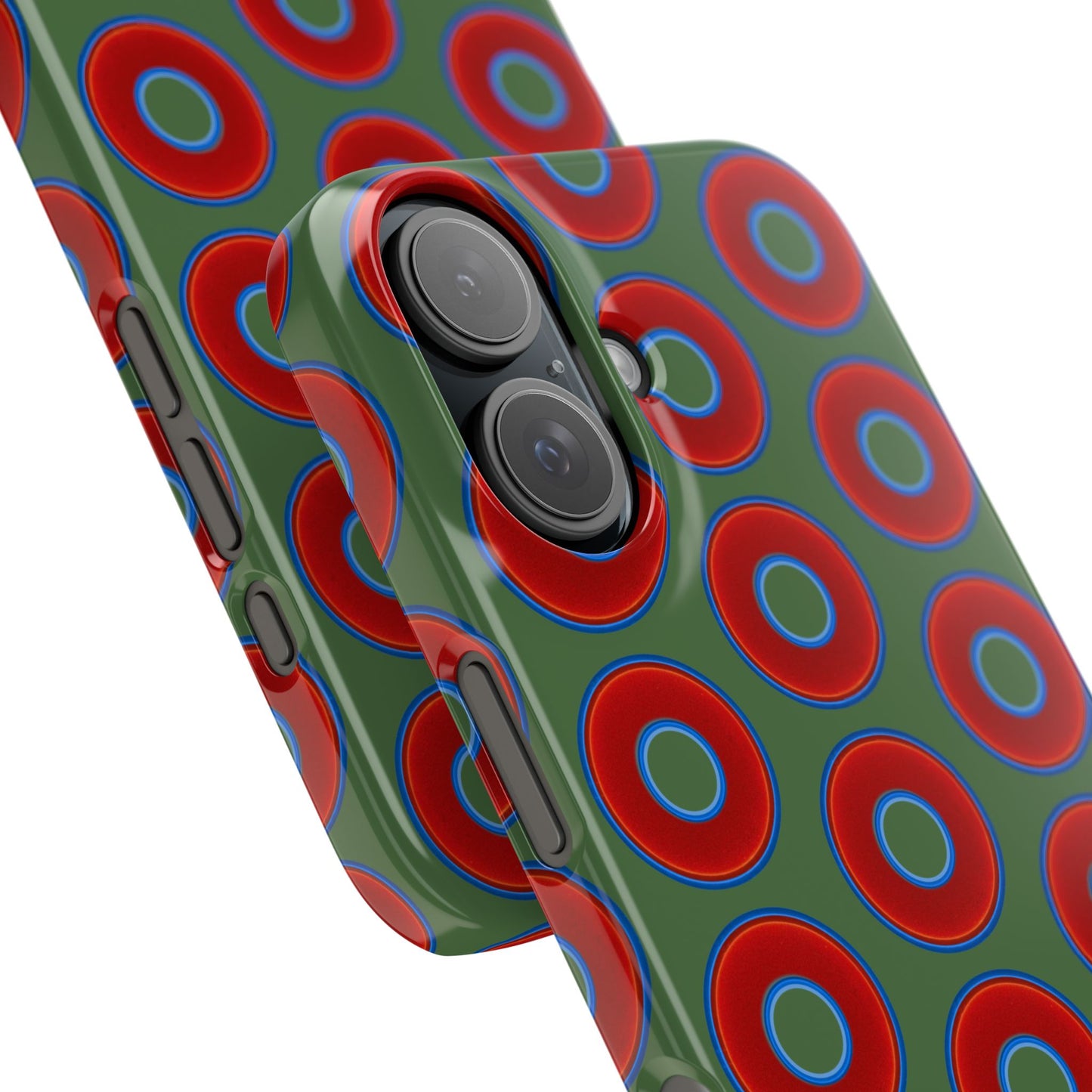 Lumpy Donut Snap Case - red vivid donut print w/dark green background