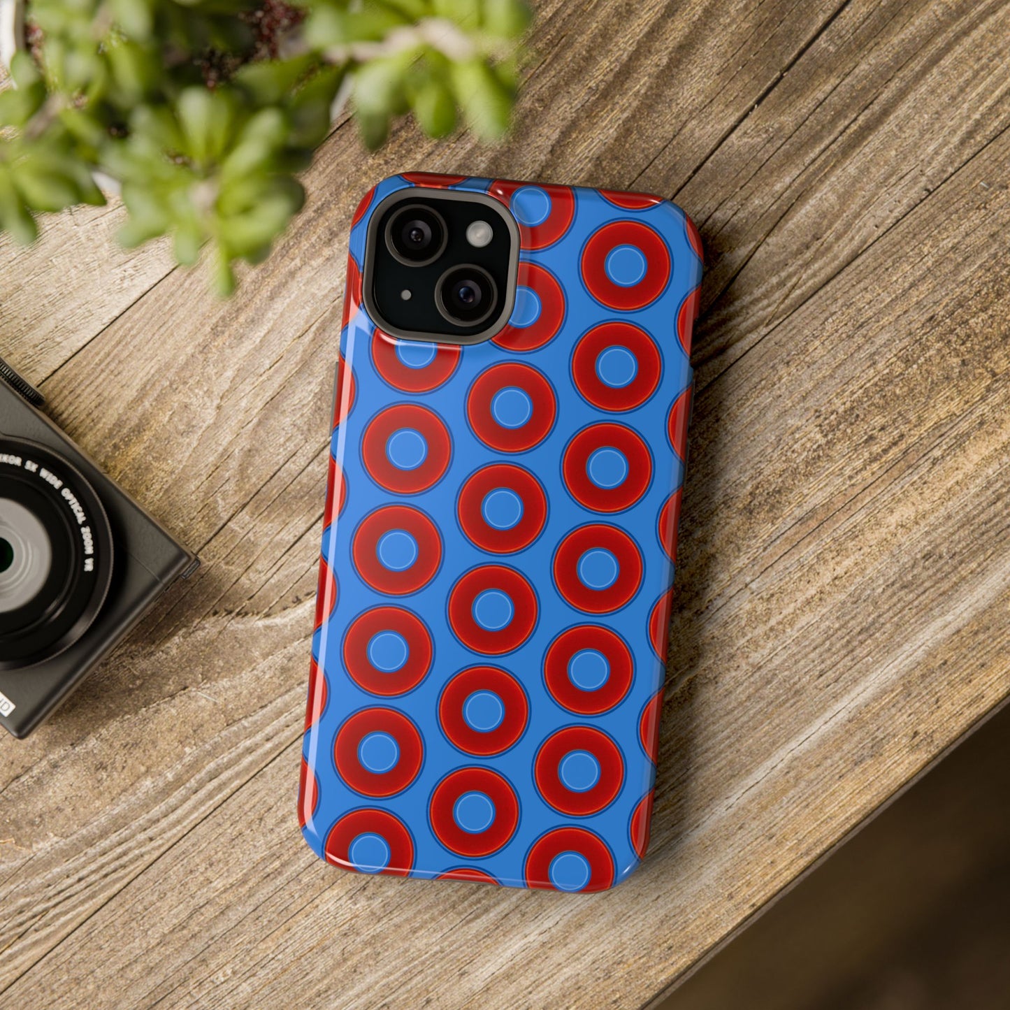 Magnetic Tough Donut Case - red vivid donut print w/light royal blue background