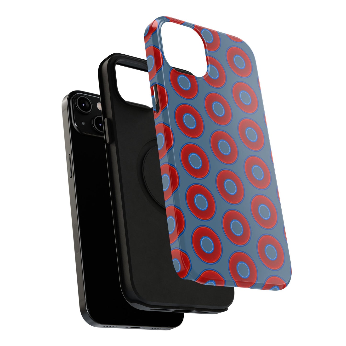 Impact-Resistant Lumpy Donut Case - red vivid donut print w/steel blue background