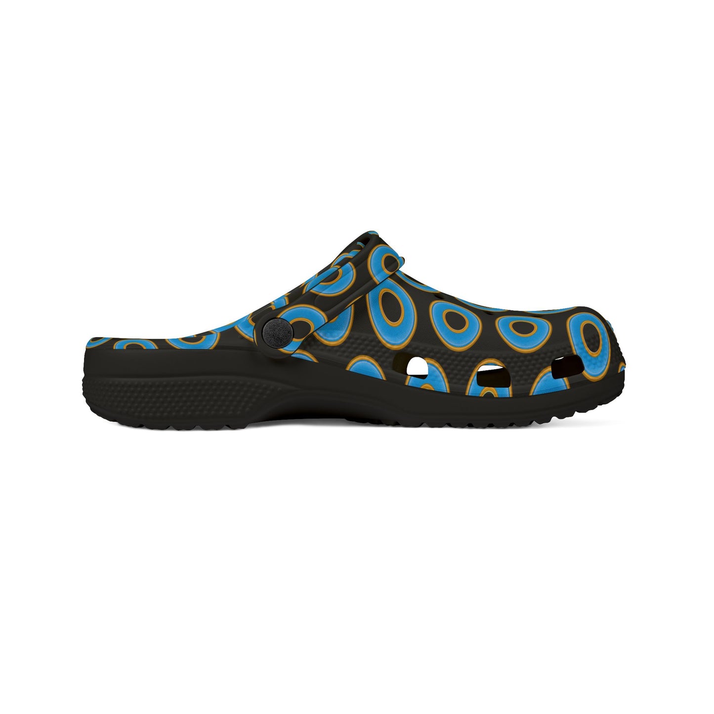 Spatchcocks - donut slip-on shoes - light blue rustic donuts w/black background [unisex]