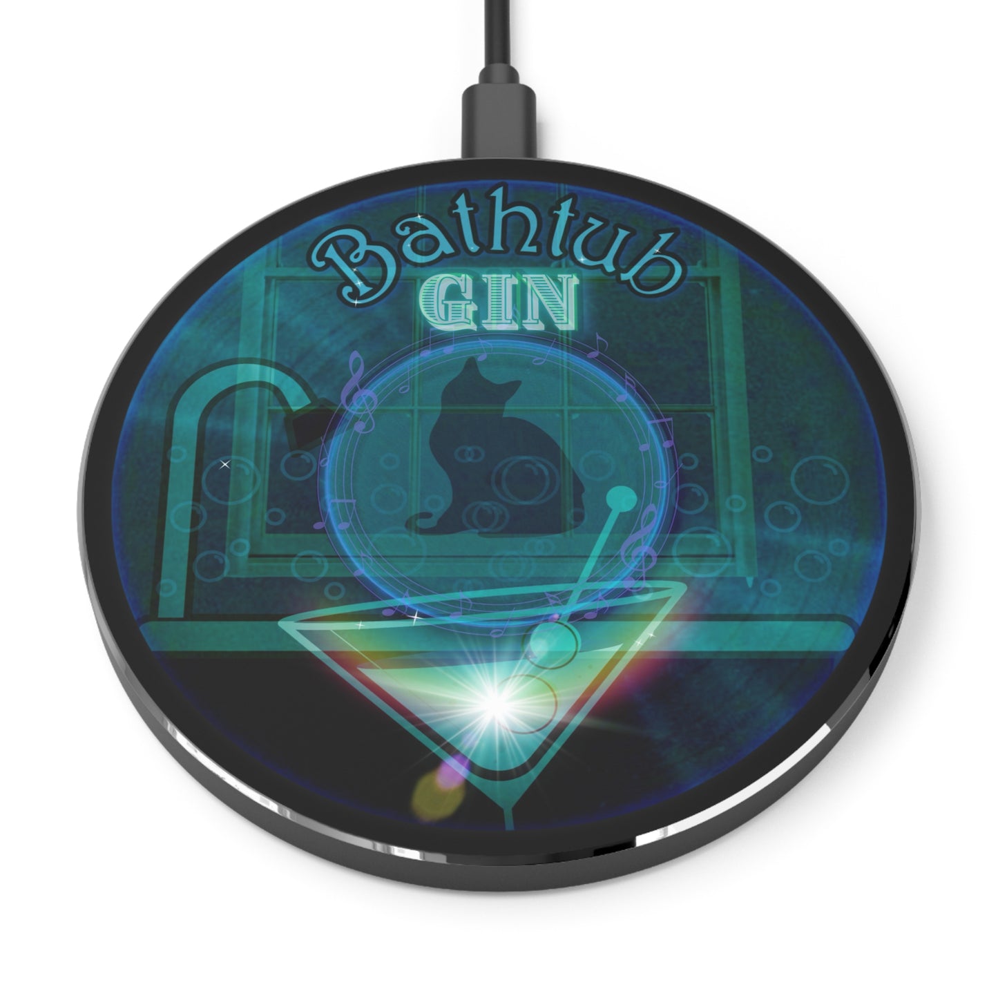 The Flow - Wireless Lumpy Donut Chargers - "Wendy's Preferred Wireless Donut Charger" - vivid dark teal w/black background