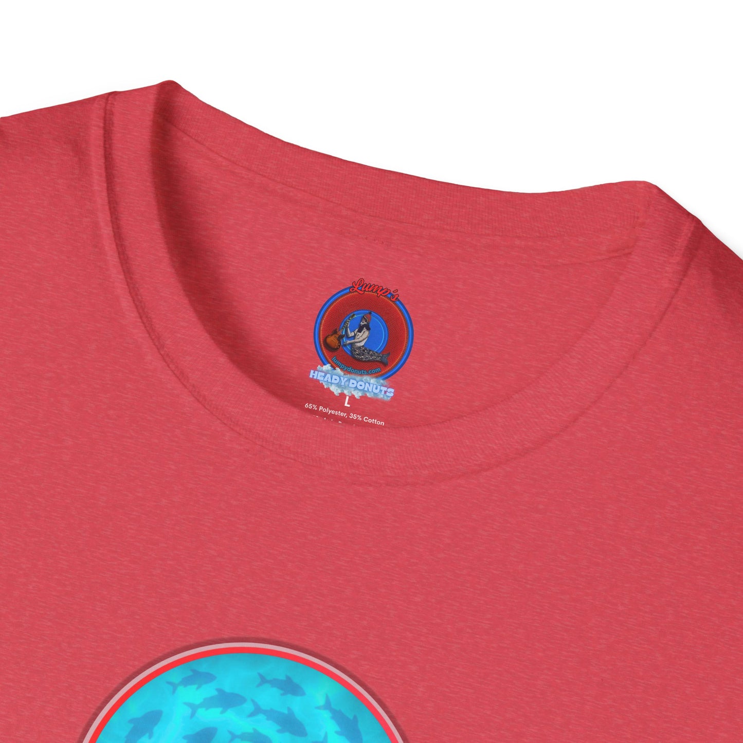 Classic Donut Tee - Unisex Soft-Style - "Skoolie of Phishies" - vivid sea donut - w/light blue water - variant 1