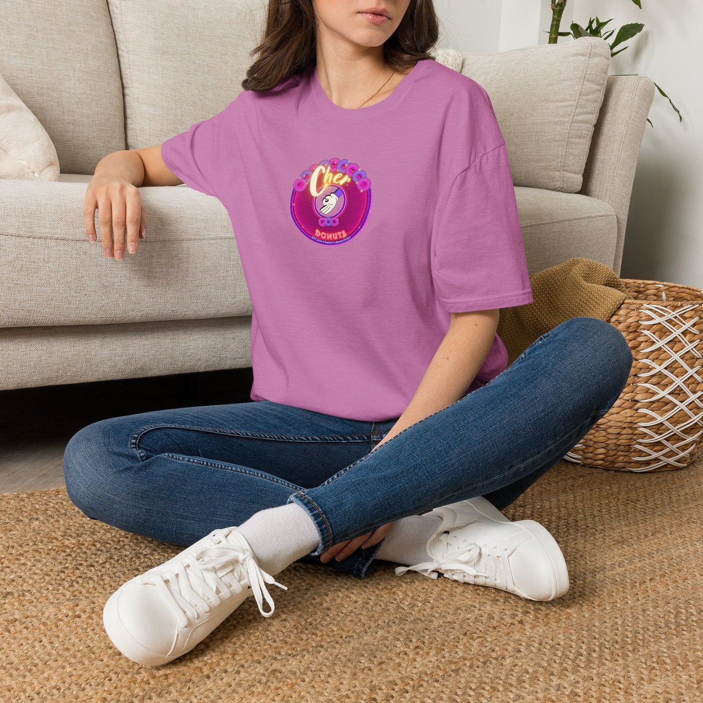 Classic Donut Tee - Unisex Soft-Style - "Chering is Caring Donut' - vivid magenta/purple donut