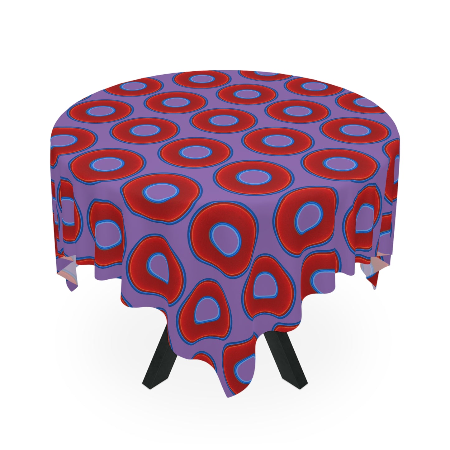 Lumpy Tablecloth - 55.1" x 55.1" - vivid red donuts w/light purple background