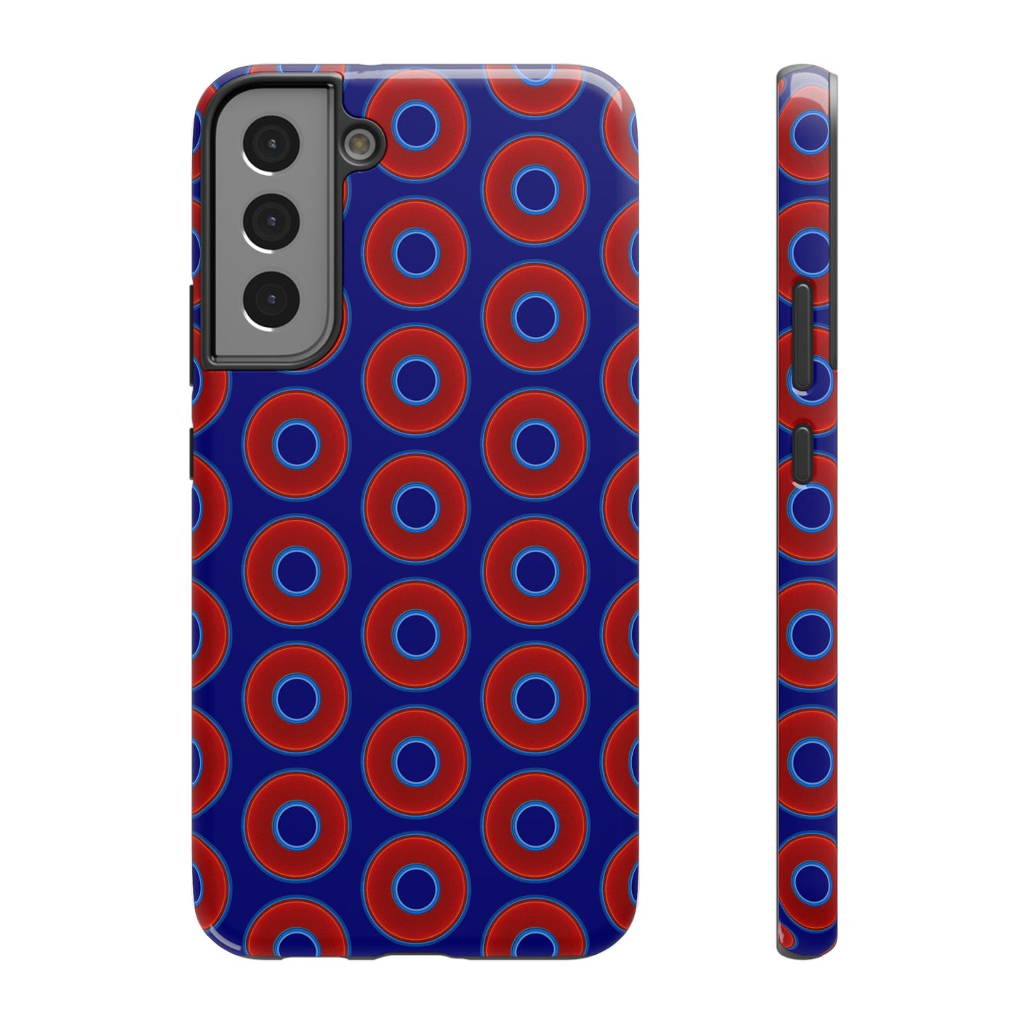 Impact-Resistant Lumpy Donut Case - red vivid donut print w/vivid navy background