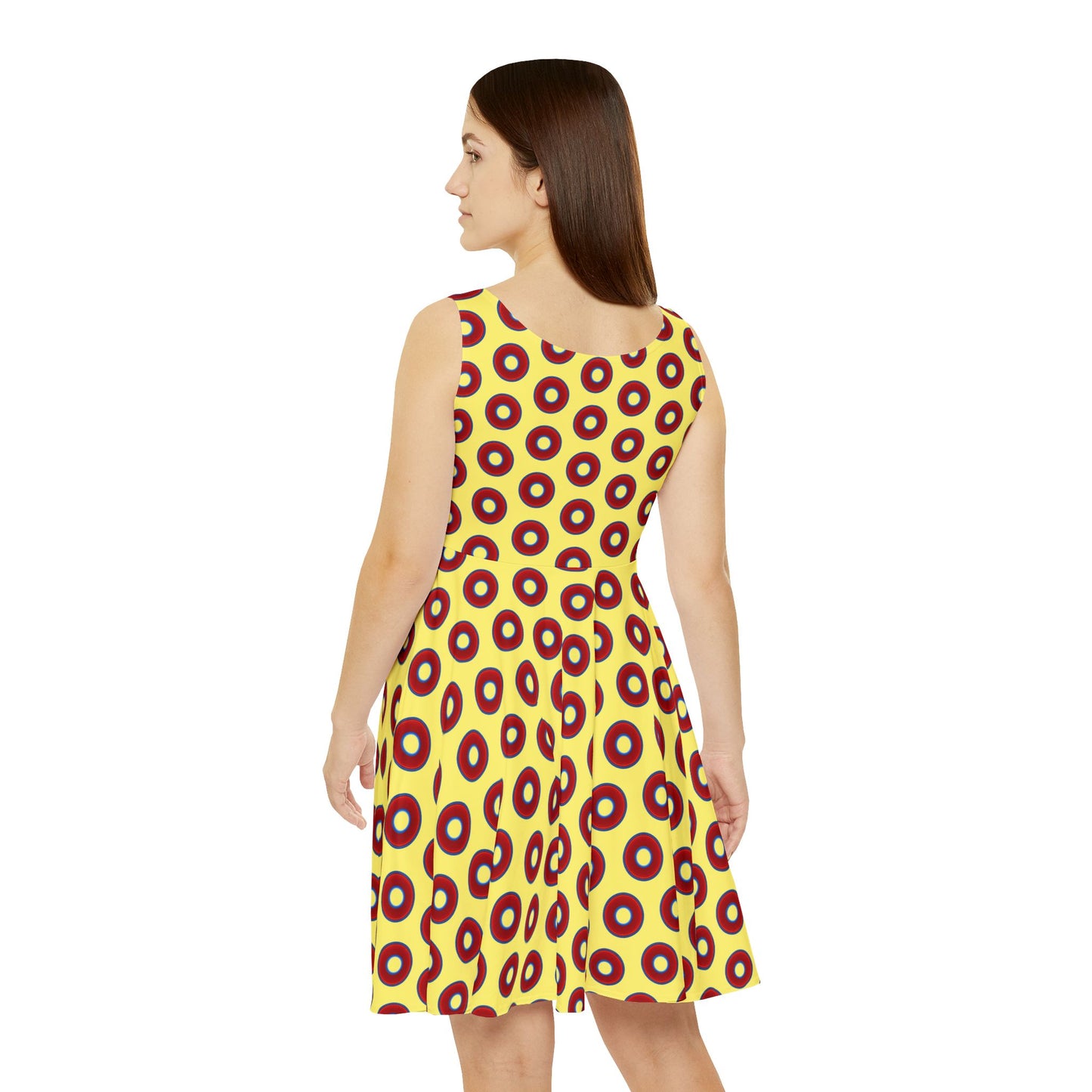 Women's Skater Donut Dress - vivid red donut print w/yellow background