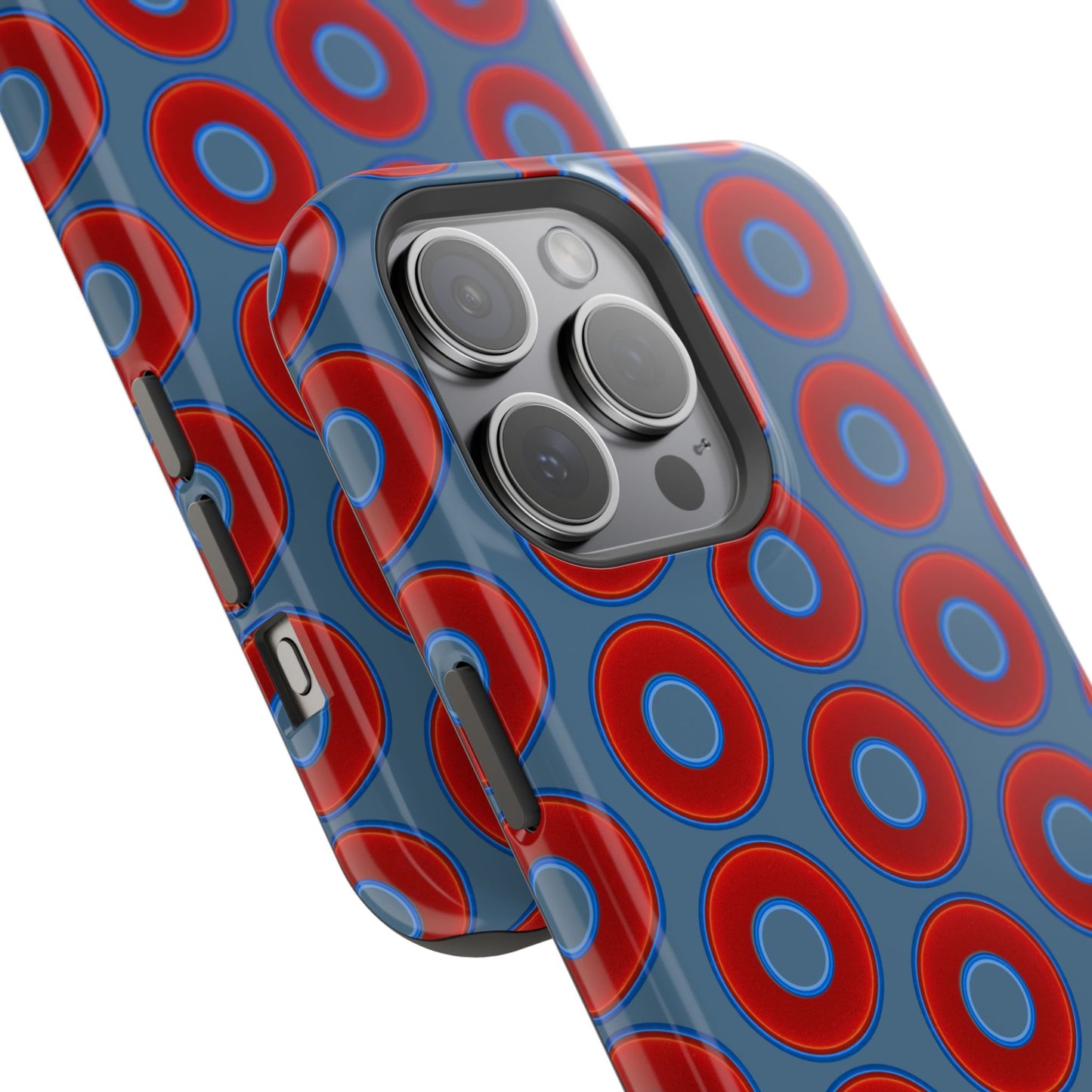 Magnetic Tough Donut Case - red vivid donut print w/steel blue background