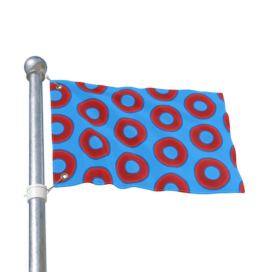 Lumpy Flagpole Sitters - Donut Flags [12" x 18"] - red vivid donut print w/sky royal blue background