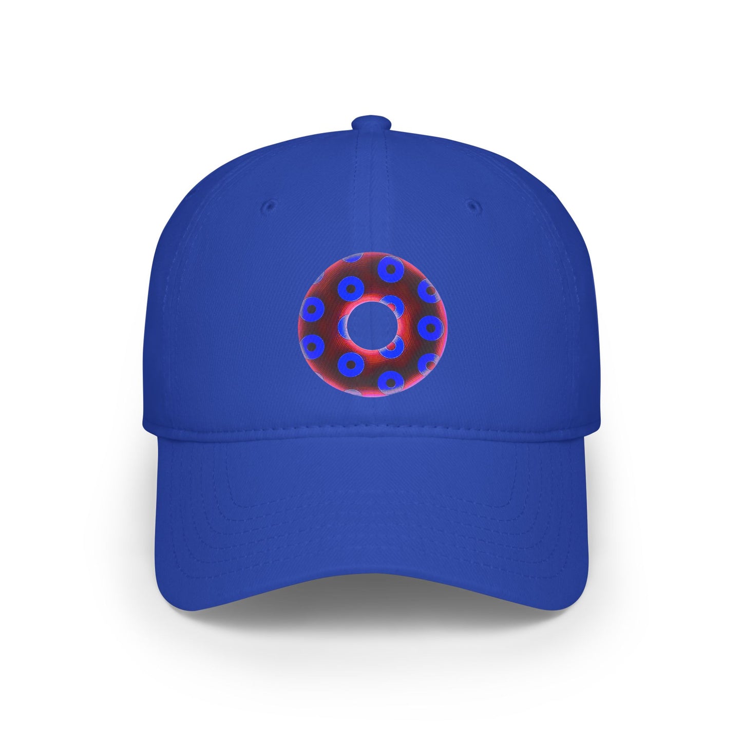 Lumpy Donut Baseball Cap - "Plain [Mary] Jane" - paradoxical dark red/royal blue blimpy donut w/