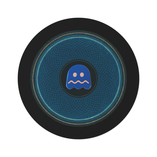 Round Room - 5 ft x 5 ft Lumpy Donut Rug - "Ghosted Donut Rug" - symmetrical black/blue donut w/black background