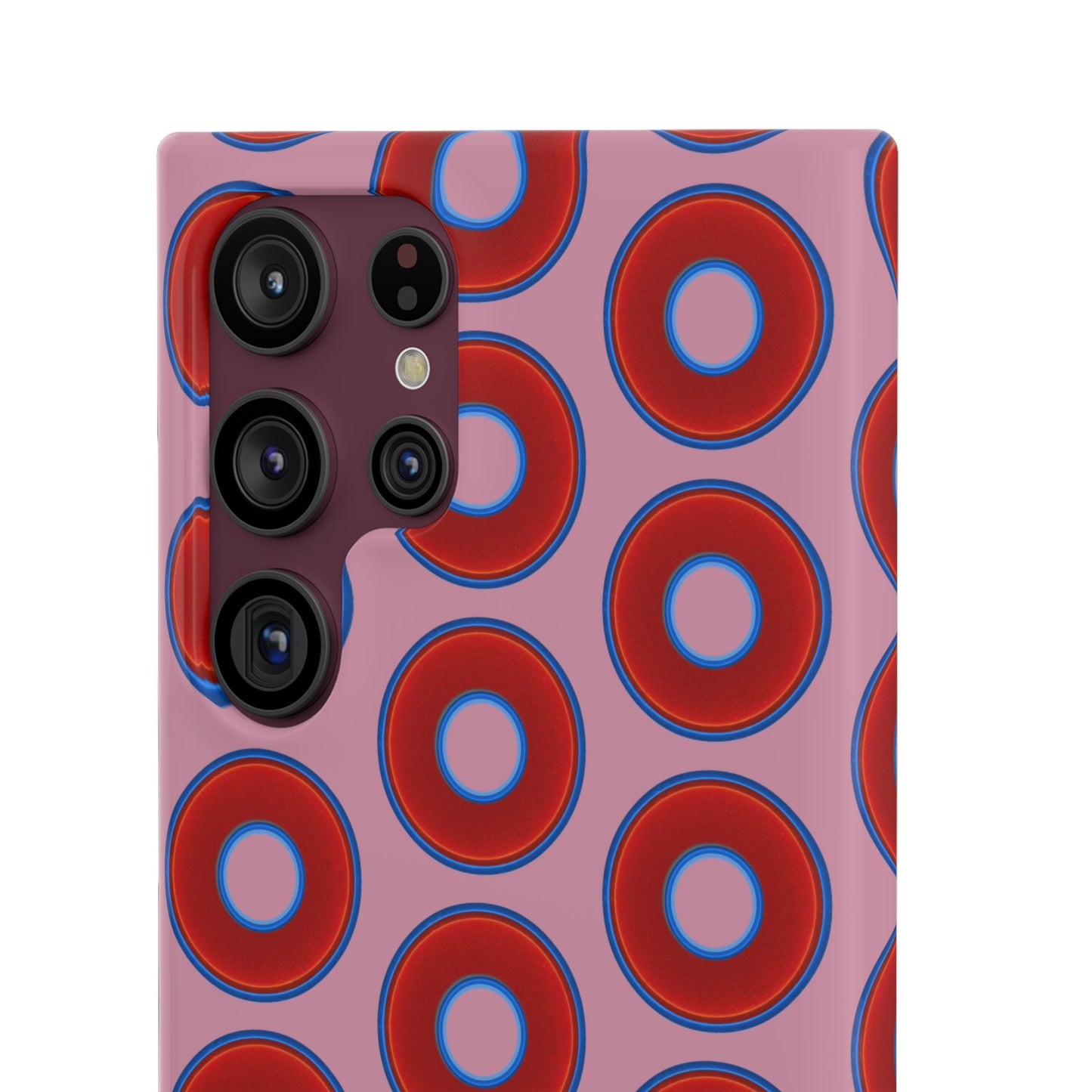 Lumpy Donut Snap Case - red vivid donut print w/pale magenta background