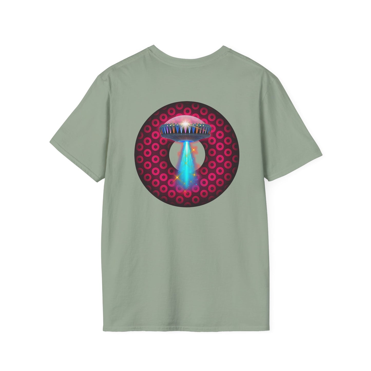 Classic Donut Tee - Unisex Soft-Style - "Donuts now Served on the Mothership" - series 1.0  - variant 2  - red/red paradoxical donut