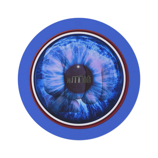 Round Room - 5 ft x 5 ft Lumpy Donut Rug - "Wilson's Eyesore of a Donut Rug" - blue/red idonut w/royal blue background - variant 3