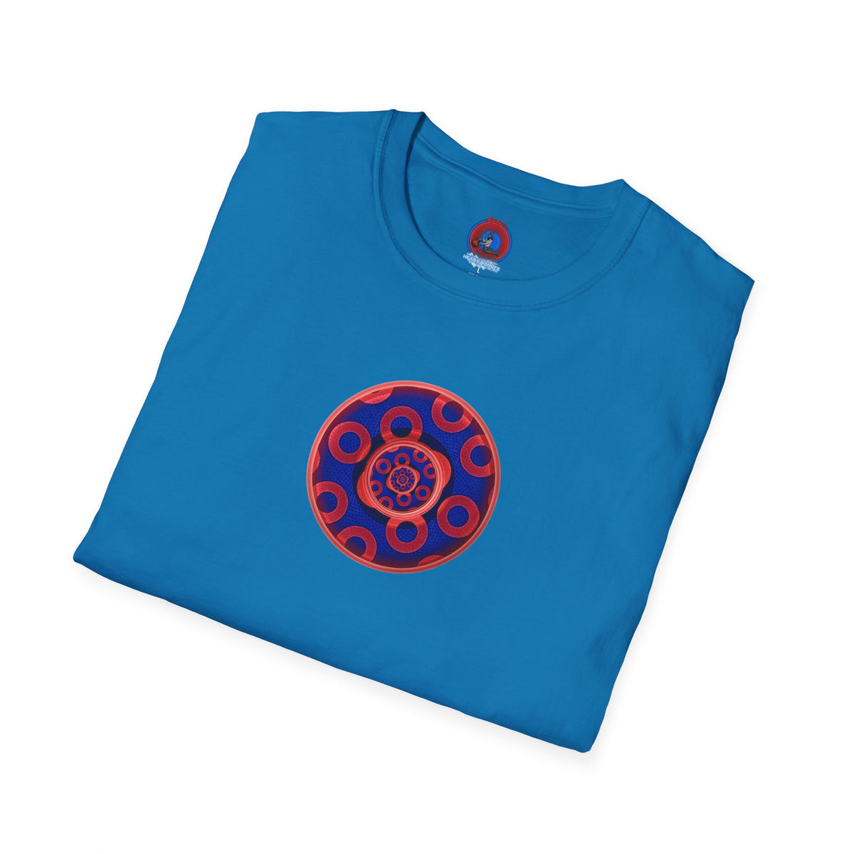 Classic Donut Tee - Unisex Soft-Style - "Kaleidoscope Abyss of Donut" - paradoxical print - variant 2 - series 1.0 - donut vortex - red/blue