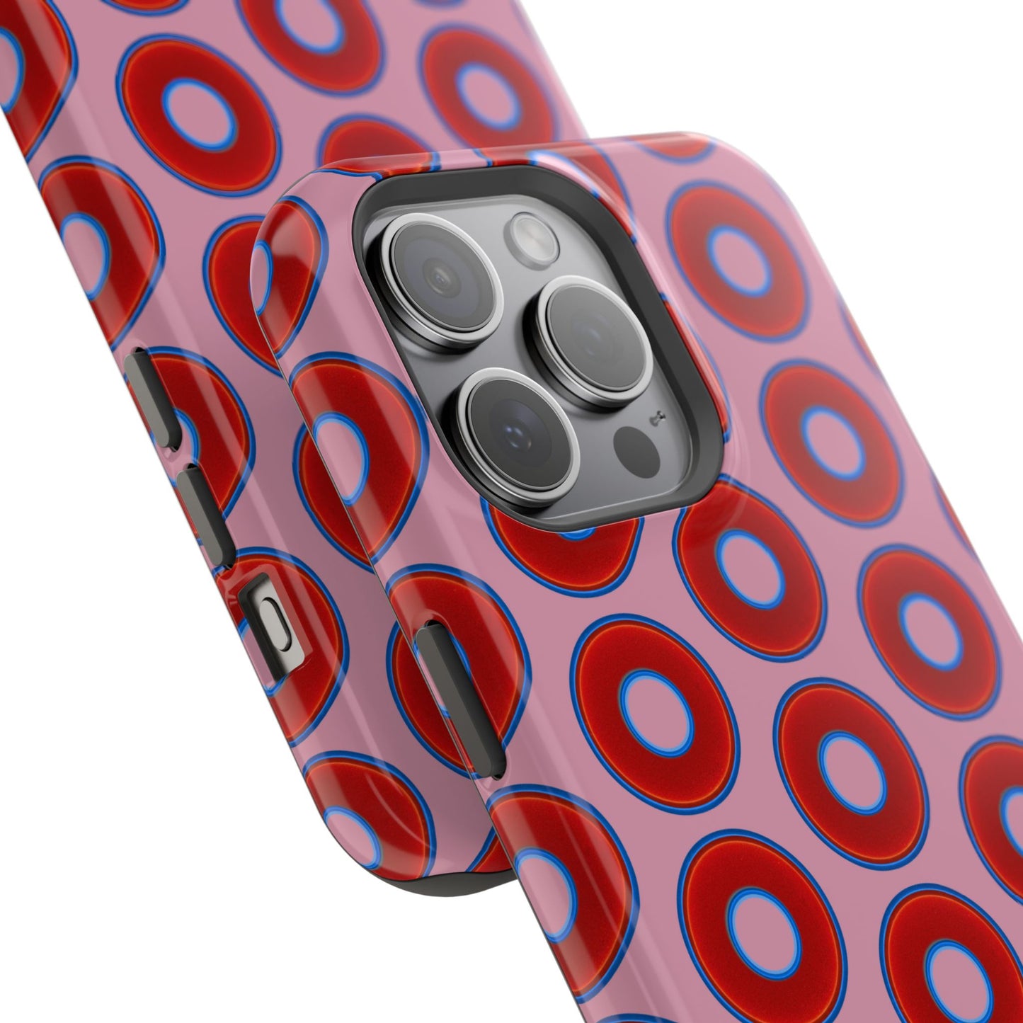 Impact-Resistant Lumpy Donut Case - red vivid donut print w/pale magenta background