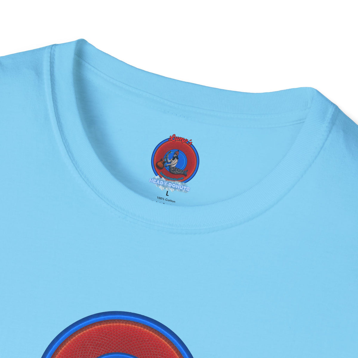 Classic Donut Tee - Unisex Soft-Style - "The Story of the Donut - a Ghostly Good Time" - red/blue rustic donut - variant 1