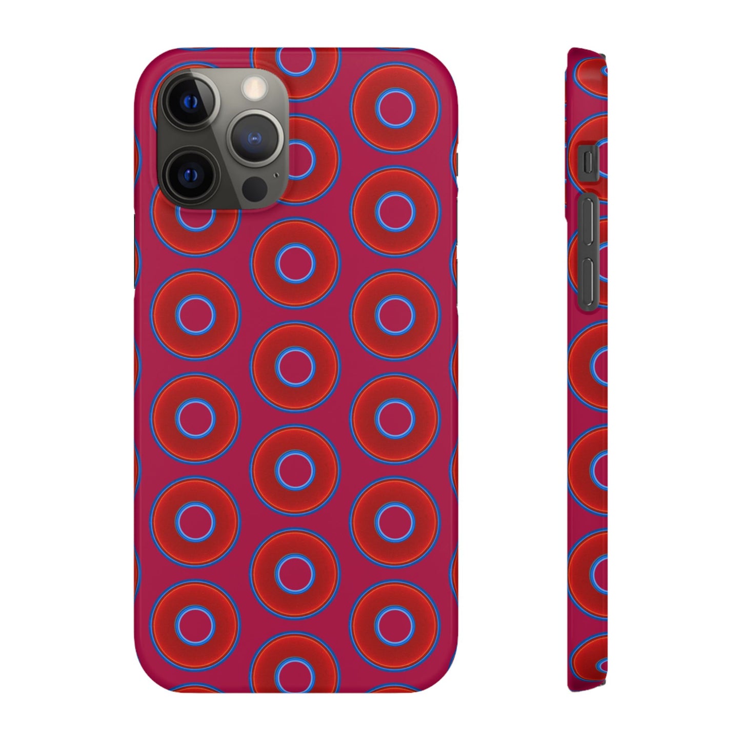 Lumpy Donut Snap Case - red vivid donut print w/dark magenta background