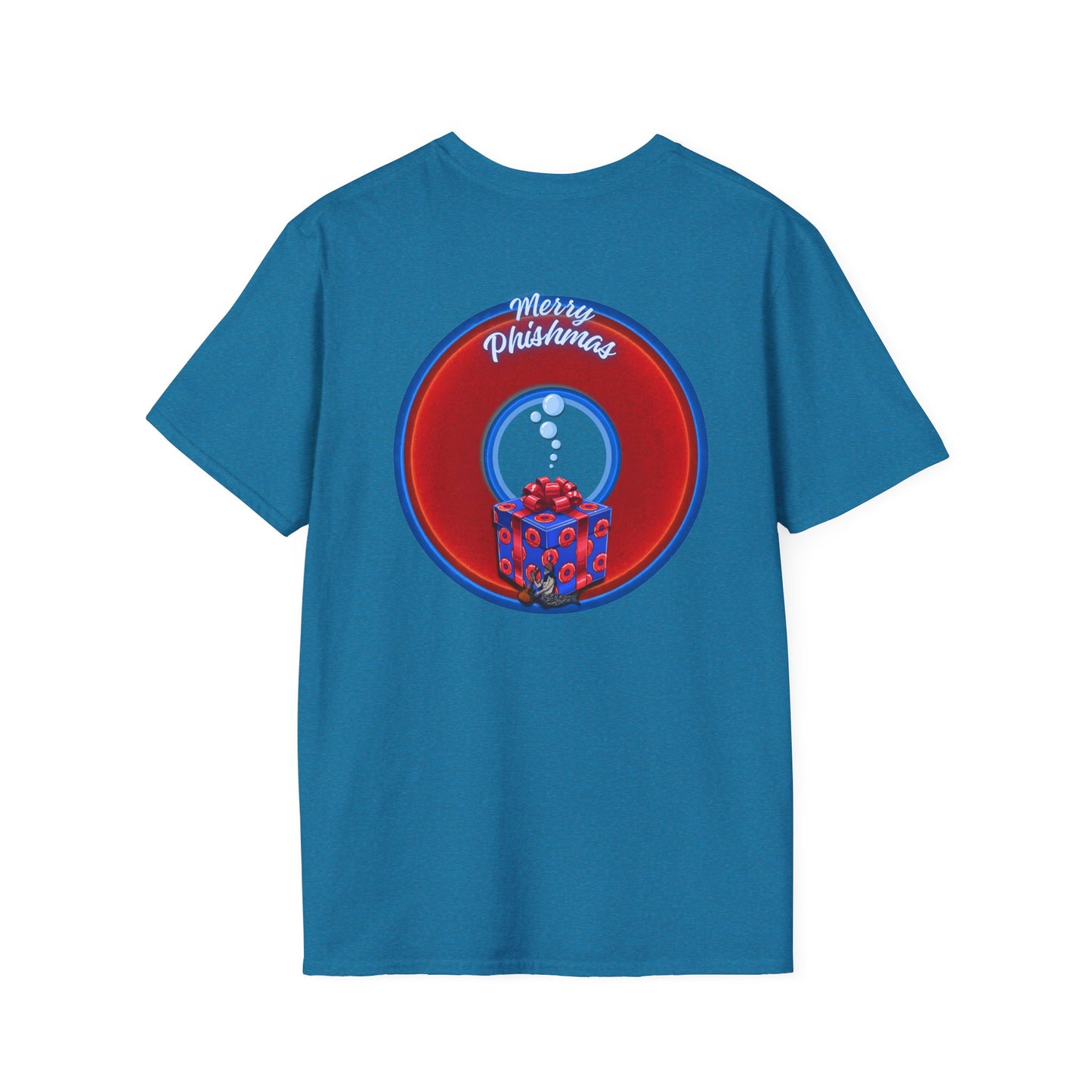 Classic Donut Tee - Unisex Soft-Style - "Phishmas Caroler's Tee " - vivid red/blue donut - variant 2