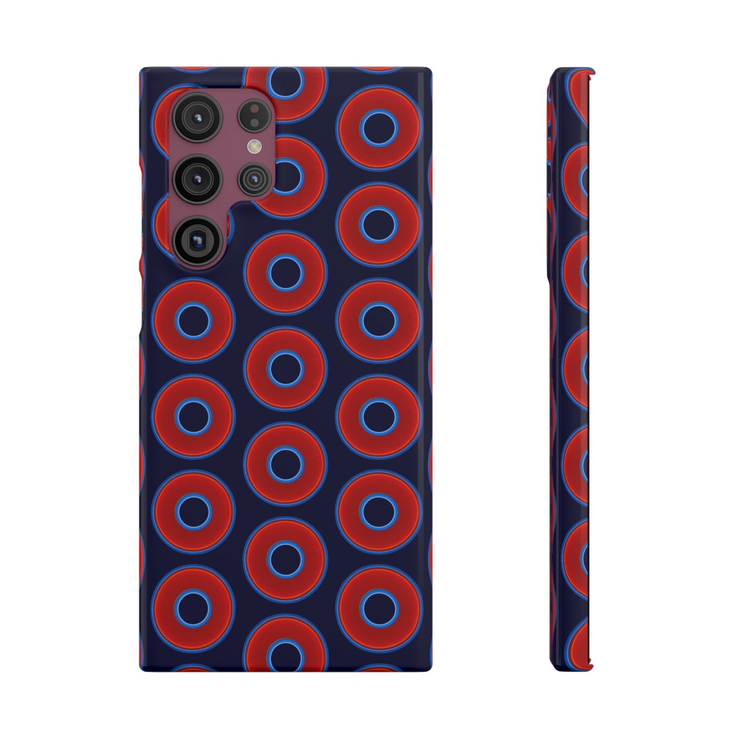 Lumpy Donut Snap Case - red vivid donut print w/midnight blue background