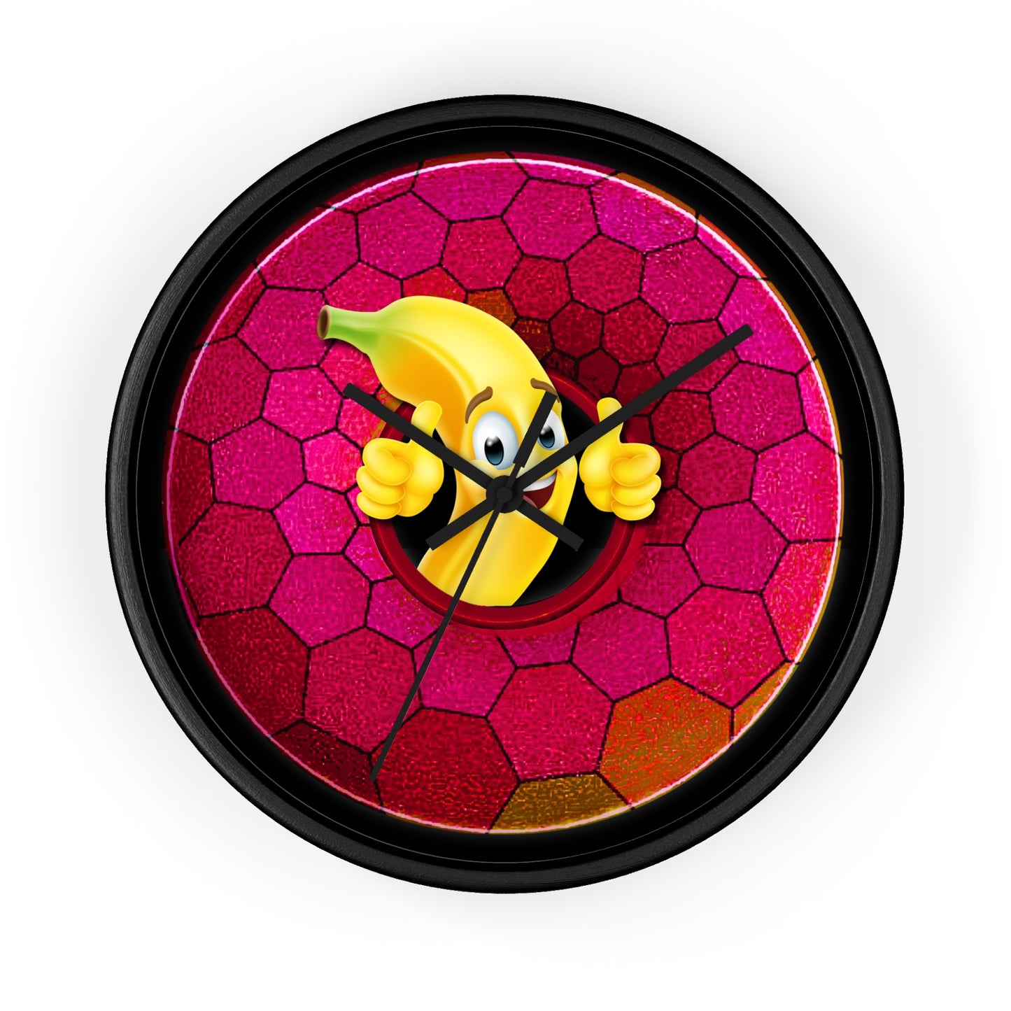 Lumpy Wall Clock - "Dis Sheet, It's Bananas" - variant 4 - magenta hexadonut w/black background