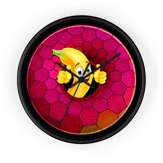 Lumpy Wall Clock - "Dis Sheet, It's Bananas" - variant 4 - magenta hexadonut w/black background