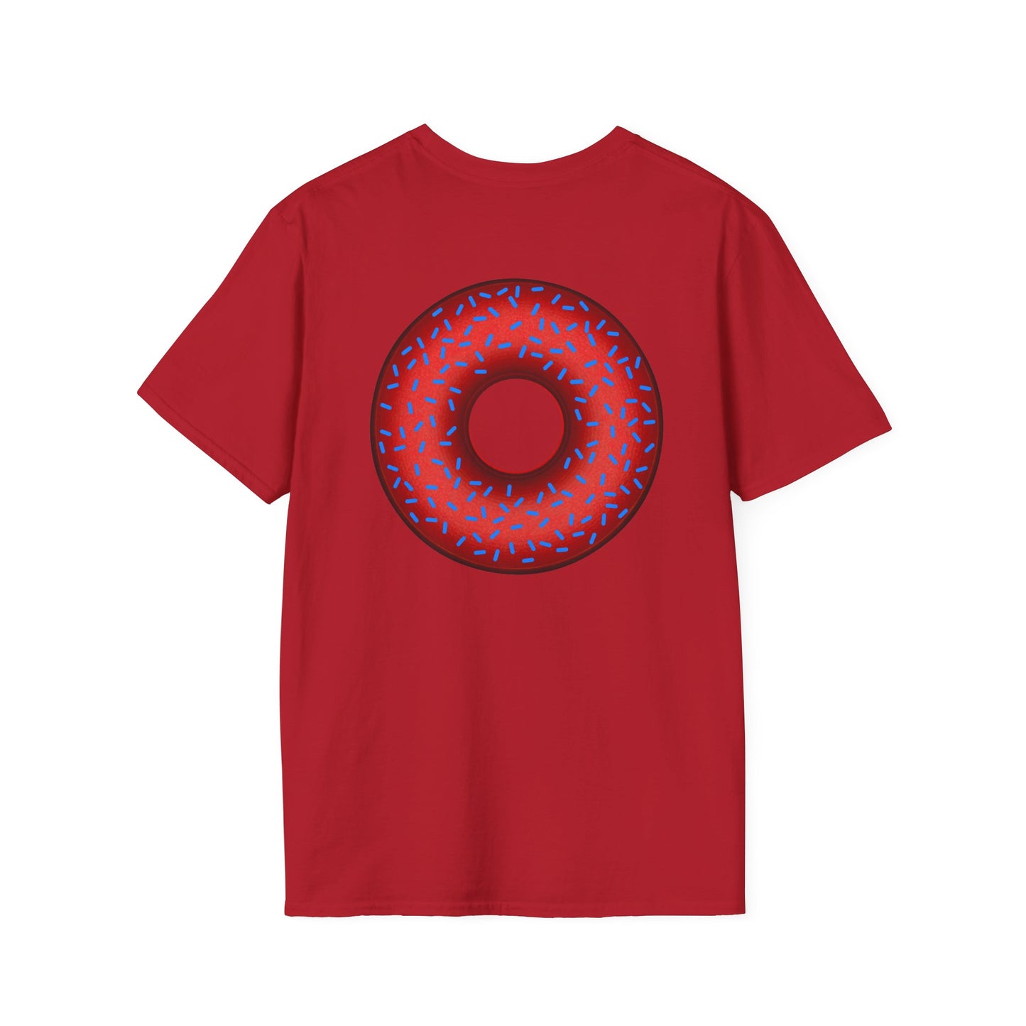 Classic Donut Tee - Unisex Soft-Style - "Plain Plump Donut w/" - plump red donut w/blue sprinkles